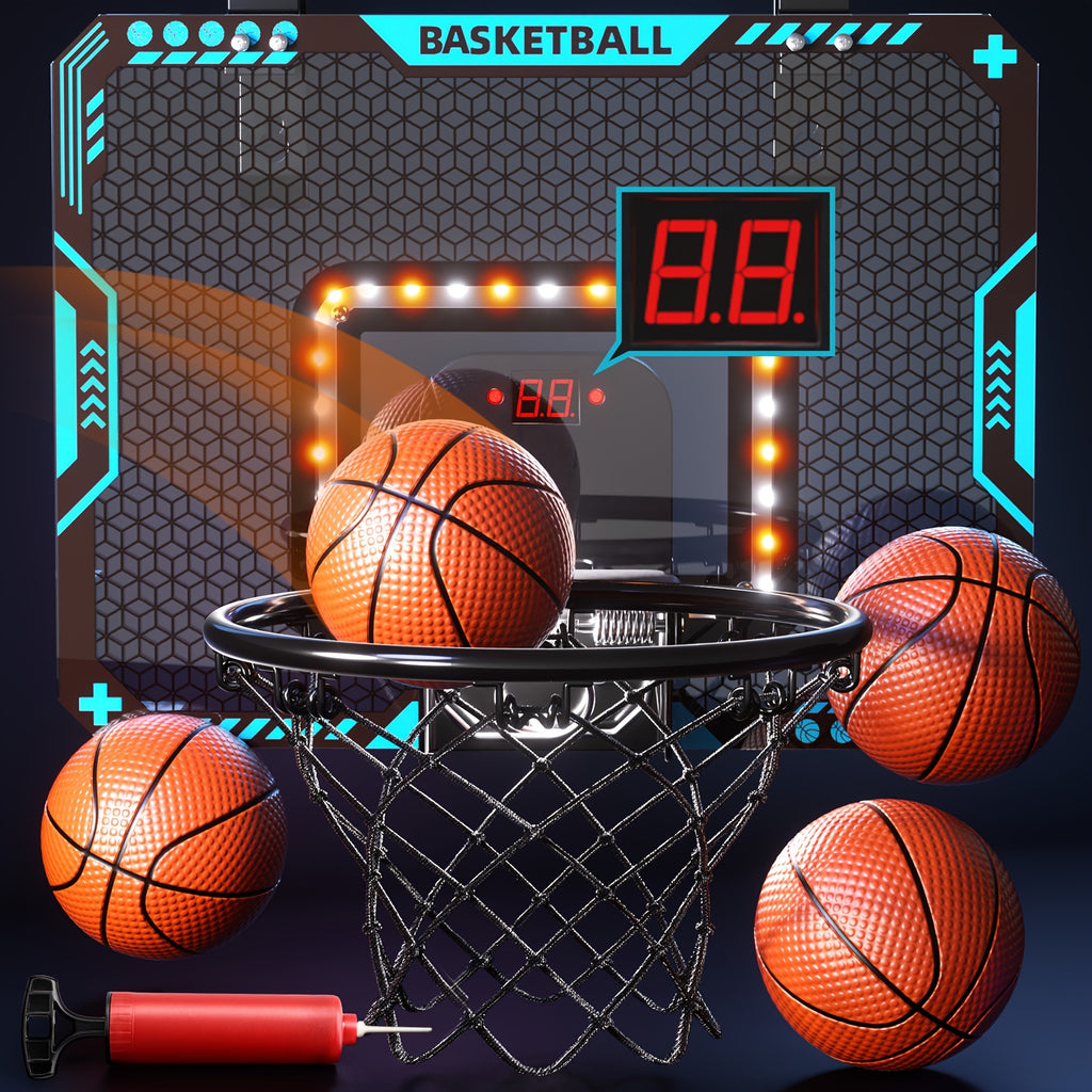 Jovow Basketball Stand Set, Door Basketball Hoop, Suitable for Indoor And Outdoor Play, Features LED Lights And an Electronic Scoreboard, Includes 4 Basketballs, Perfect for Birthday And Christmas Gifts
