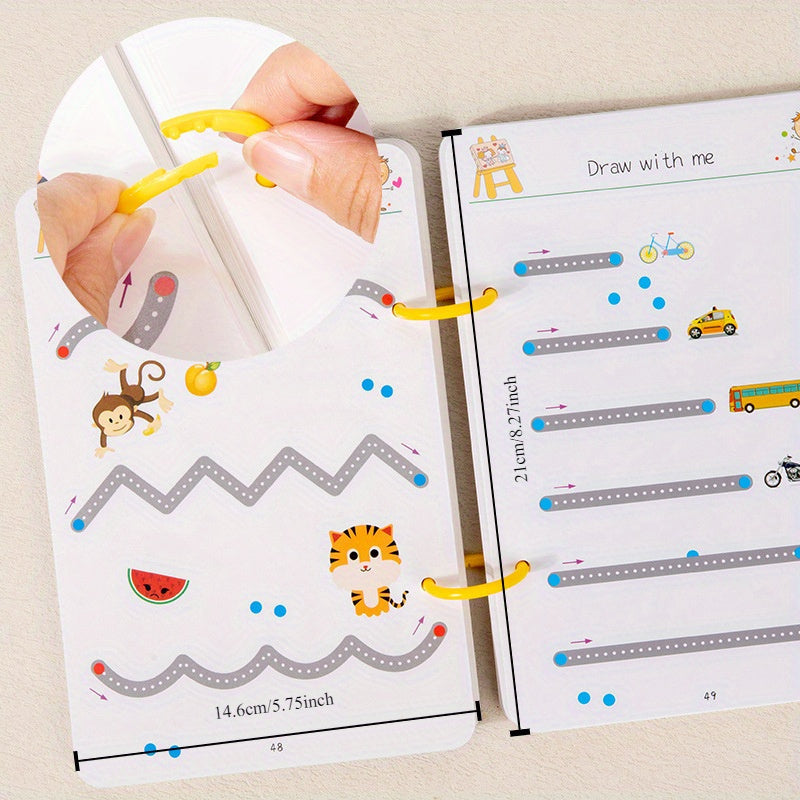 [Reusable Magic Exercise Book] 64-Page Reusable Magic Exercise Book - Educational Tracing Book for Pen Control, Wipe Clean! Gift for Back to School and Curious Little Minds