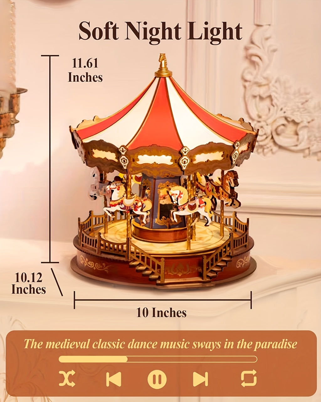 Rolife 3D Wooden Puzzle, Do-It-Yourself Carousel Music Box Model Kit, Architectural Craft Project, Hobby Home Decor Gift for Valentine'S Day