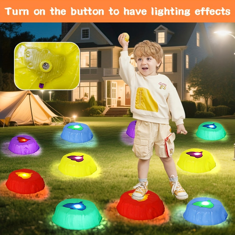 10pcs Light Up Stepping Stones - Kid Balance Training Sensory Toys, Coordination Stepping Stones Game Kit For Indoor & Outdoor. Suitable For Party Birthday Holiday Halloween Christmas Gifts