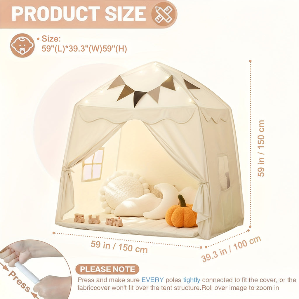 Extra Large Kids Play Tent with Flags, Portable & Foldable Teepee, Indoor Outdoor Dome Tent Playhouse, Bed Tent Bed Canopy for Boys & Girls, 59x39x59in, Toys Not Include, Christmas & Halloween