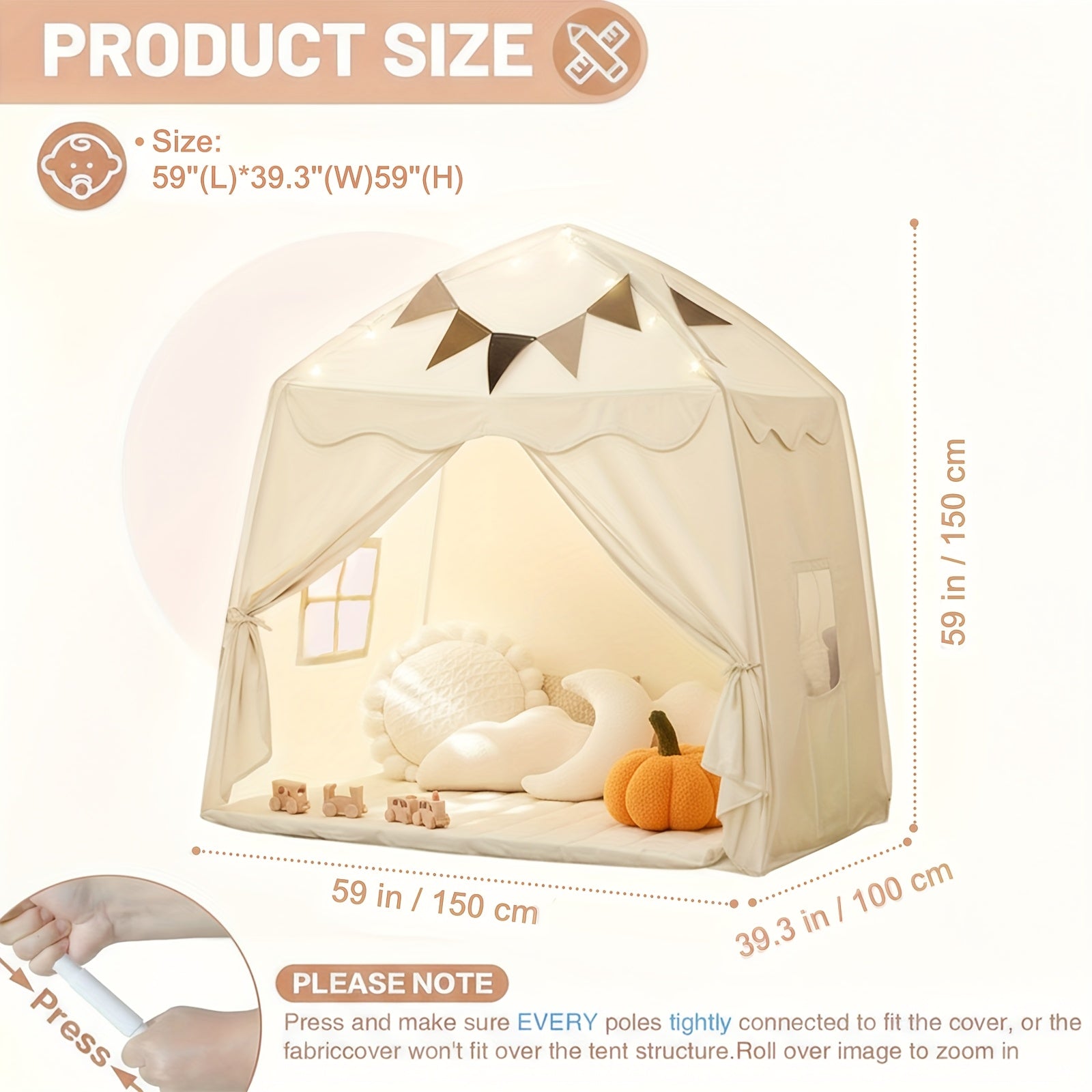 Extra Large Kids Play Tent with Flags, Portable & Foldable Teepee, Indoor Outdoor Dome Tent Playhouse, Bed Tent Bed Canopy for Boys & Girls, 59x39x59in, Toys Not Include, Christmas & Halloween