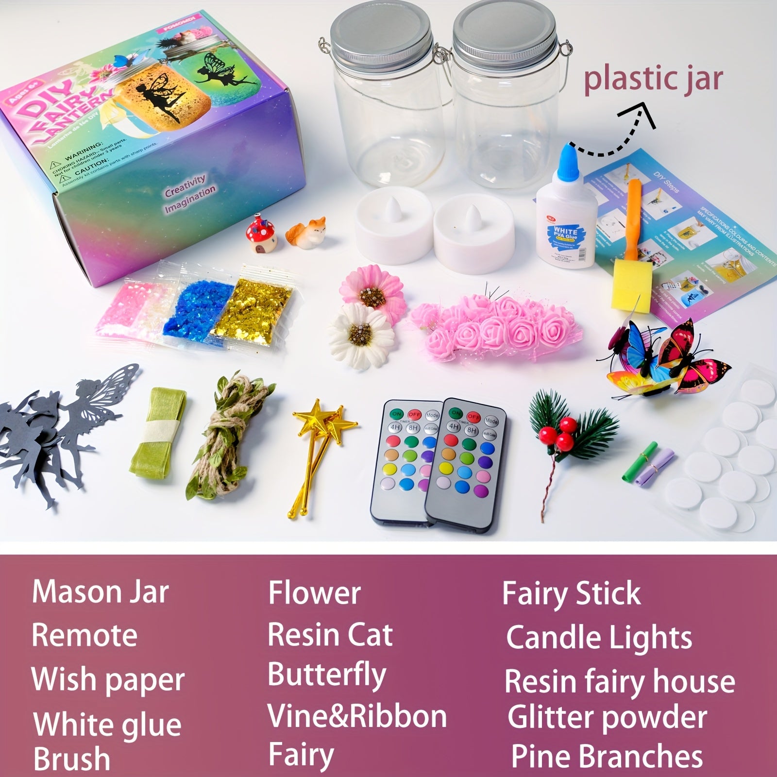 DIY Fairy Lantern Craft Kit, Fairy Night Light, Remote Control Mason Jar Lamp, Arts And Crafts for Girls Ages 6+, Halloween Christmas Birthday Gifts, Party Creative Activities
