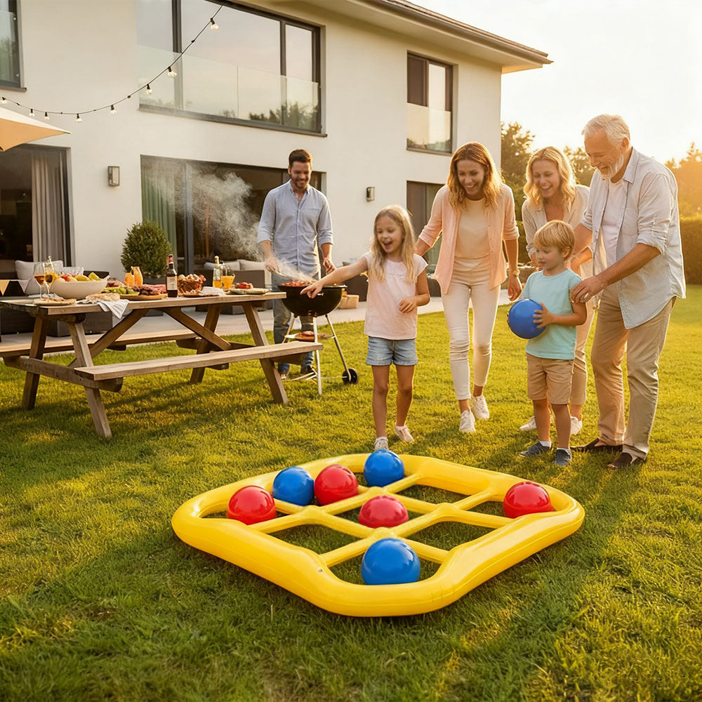 Inflatable Tic Tac Toe Pool Game Set - Comes with 10 Balls (5 Blue, 5 Red) And Air Pump - Floating Water Toys for Swimming Pool, Lake And Pool Party Fun for Family