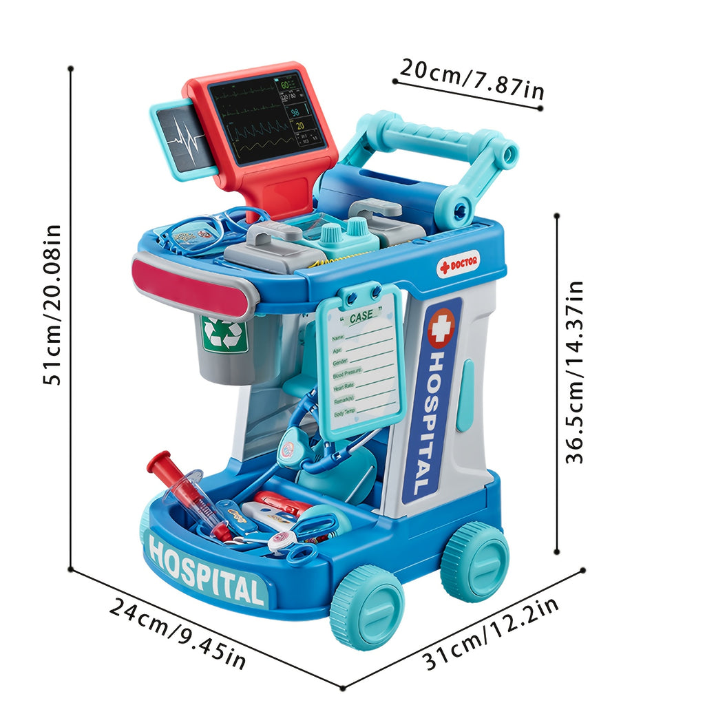Jovow, Doctor Game Medical Cart Set, Movable Doctor Toy Table, Doctor Nurse Role-Playing, Various Medical Equipment Toys with Stethoscope Thermometer, Birthday Gift, Thanksgiving Christmas Gift