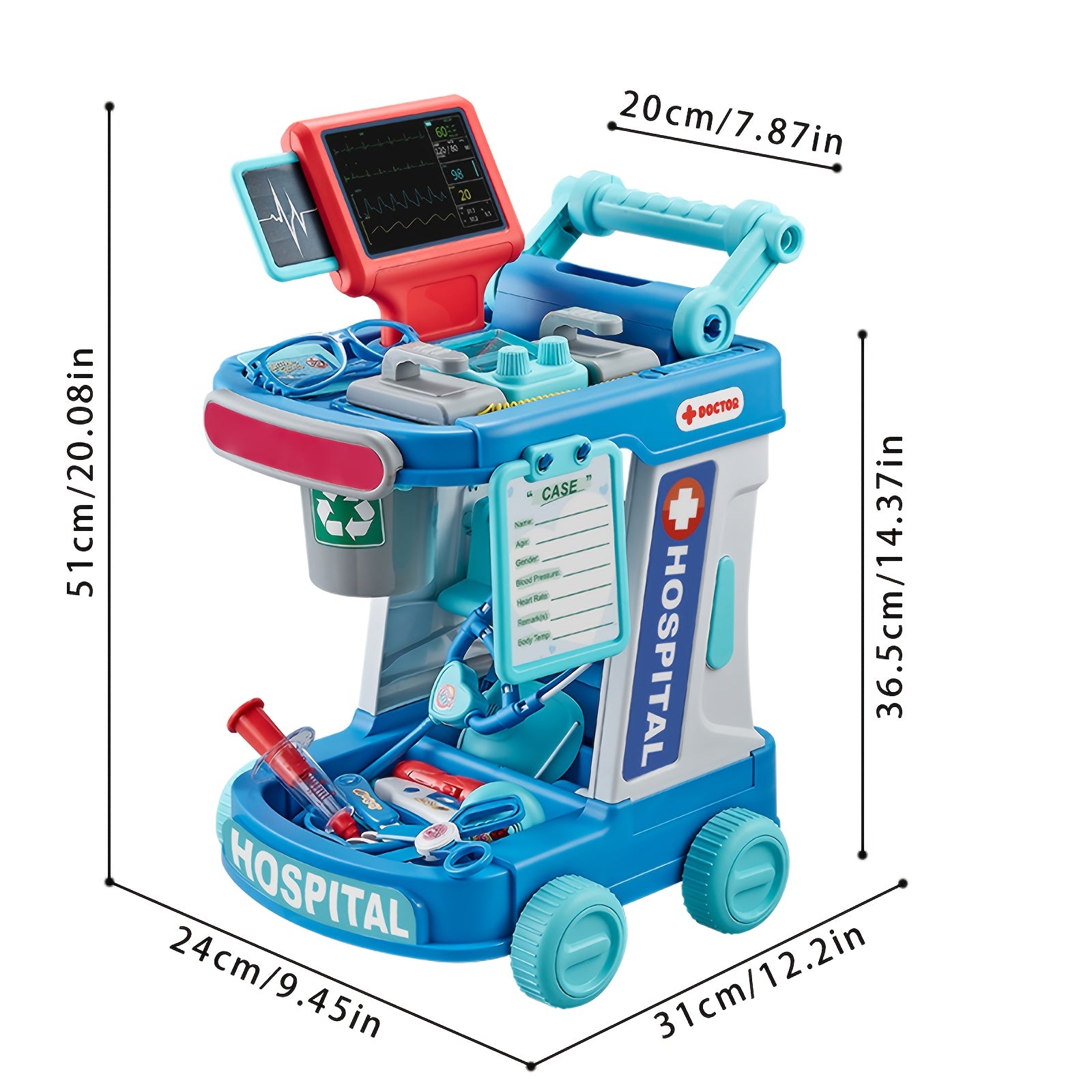 Jovow, Doctor Game Medical Cart Set, Movable Doctor Toy Table, Doctor Nurse Role-Playing, Various Medical Equipment Toys with Stethoscope Thermometer, Birthday Gift, Thanksgiving Christmas Gift