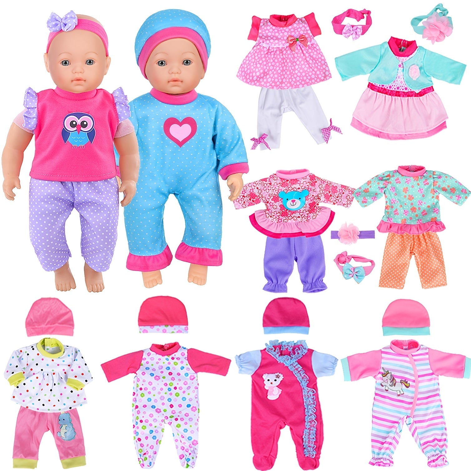 10 sets of different design clothing combinations, specially for 10 to 12 inch dolls. Dolls are not included