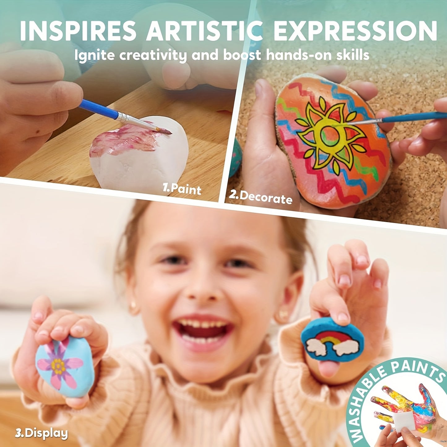Children's Art & Craft Puzzle Creative Handicraft DAY Graffiti Painting Set Toy, Glow-in-the-Dark Stone Painting Set, Outdoor Activity Gift for Boys And Girls Birthday Parties
