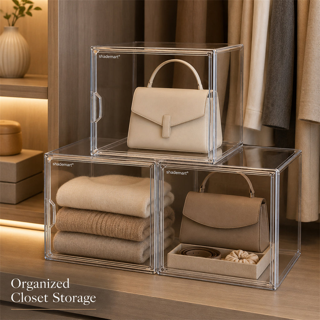 3pcs Clear Display Case Dustproof Storage Bins Containers Organizer Bag Show Box For Collectibles/ Car Model