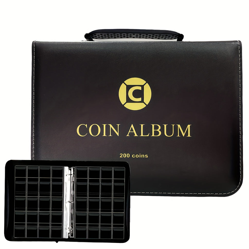 Zipper And Handle 200/320 Pocket Coin Collection Book -with 10/20 Pages A Black Storage Book Suitable for Displaying And Organizing Currency And Commemorative Coins, Coin Storage Book, Suitable for 20/25/27/30mm Coins
