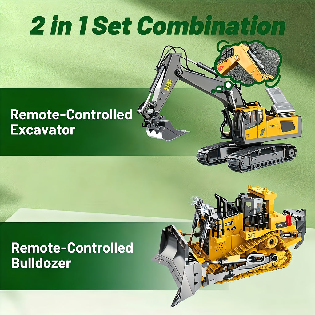 2pcs/3pcs/4pcs Set Remote Control Engineering Vehicle Set, 2.4G High-tech 11-channel Remote Control Excavator Dump Truck Bulldozer Alloy Plastic Engineering Vehicle Remote Control Construction Toy Car Set