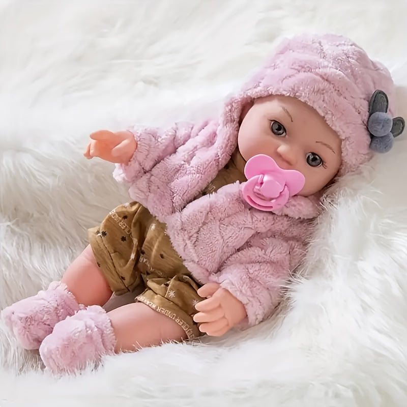 12-Inch Pink Reborn Youngsters Doll with Fluffy Bunny Ears - Soft PVC, Realistic Comfort Toy, Perfect Birthday Gift and Playmate for Boys and Girls Over Three Years Old
