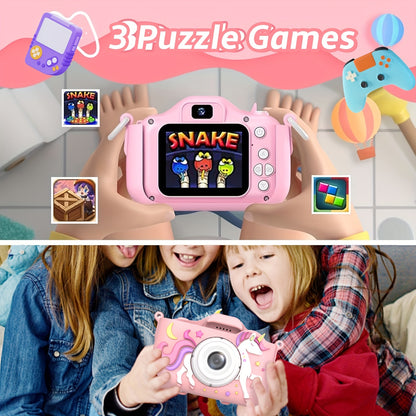 Children's Cartoon Camera Toy, 1080P High-definition Video, 6 Photo Modes, 32G Memory, Perfect Gift for 3-12 Year Old Children's Birthdays, Holidays, And Christmas.