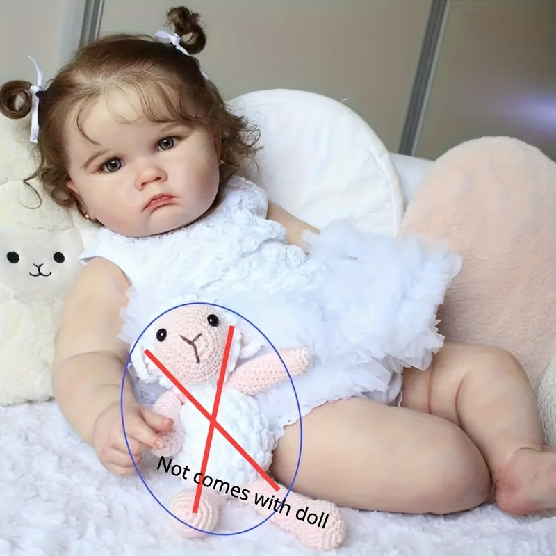 24-inch -Scale Realistic Reborn Girl Doll with 3D-Painted Skin & Soft Vinyl Limbs - Lifelook Suitable for Collectors, Doll Complete with Soothing Item, Bottle & Ear Studs, White Dress for Role-Play or Display