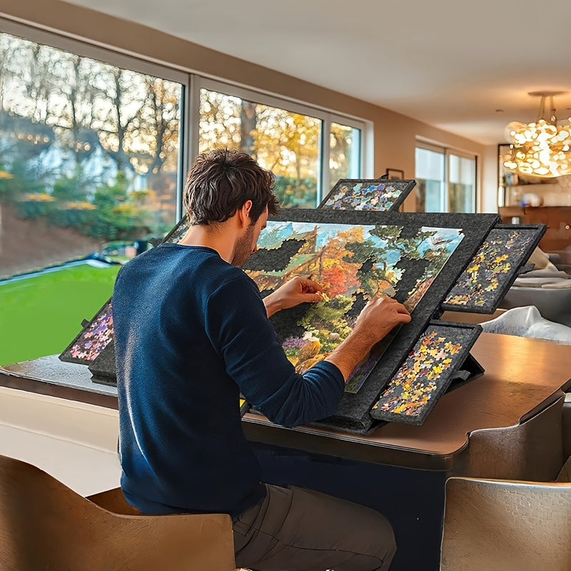 Portable Puzzle Table, Lightweight Felt Jigsaw Board Featuring 6 Storage Drawers, Adjustable Tilt Function, 2-In-1 Stand with a Protective Cover, Non-Slip Surface And Carry Handle, Perfect Gift for Puzzle Lovers