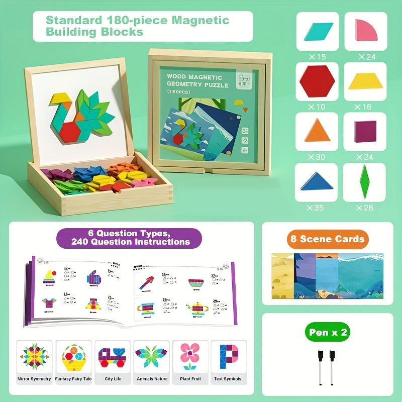280/220/180/128pcs Creative Magnetic Wooden Puzzle, Jigsaw Puzzle Board Toy, Develops Logical Thinking, Magnetic Building Blocks, Children's Toy, Educational Toy, Geometric Shape Recognition Learning, Toy for Kids Ages 3, 4, 5, 6, 7, 8, Easter Gift
