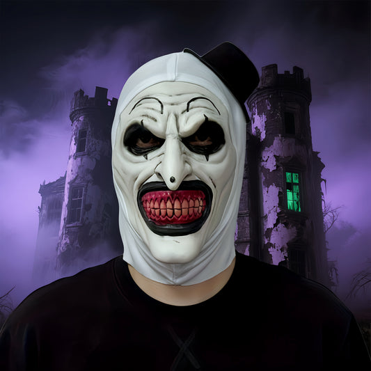 1pc Horror Clown Mask - Menacing Halloween Costume With Pale Light Beige-like Base, Latex Mask For Costume Parties, Haunted House, Easy-to-Wear Horror Face Mask For Adults & Teens, Halloween Mask, Costume Party Accessory, Scary Aesthetic