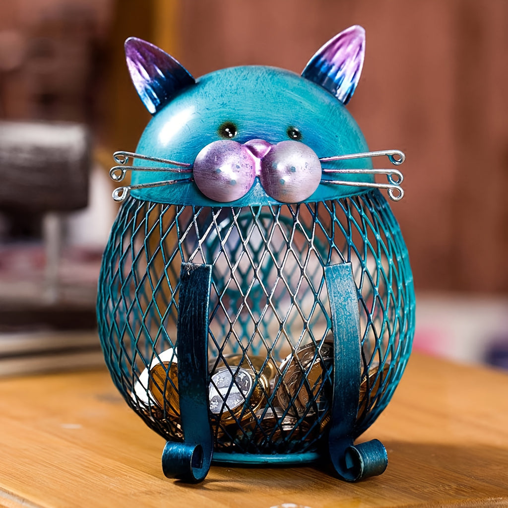 Whimsical Cat Coin Piggy Bank - Ceramic Animal Figurine with Removable Bottom Lid, Adorable Cat-Themed Gift for Feline Fans, Perfect Home Decor for Living Room, Bookshelf, and Office, Ideal Birthday, Halloween, and Christmas Present