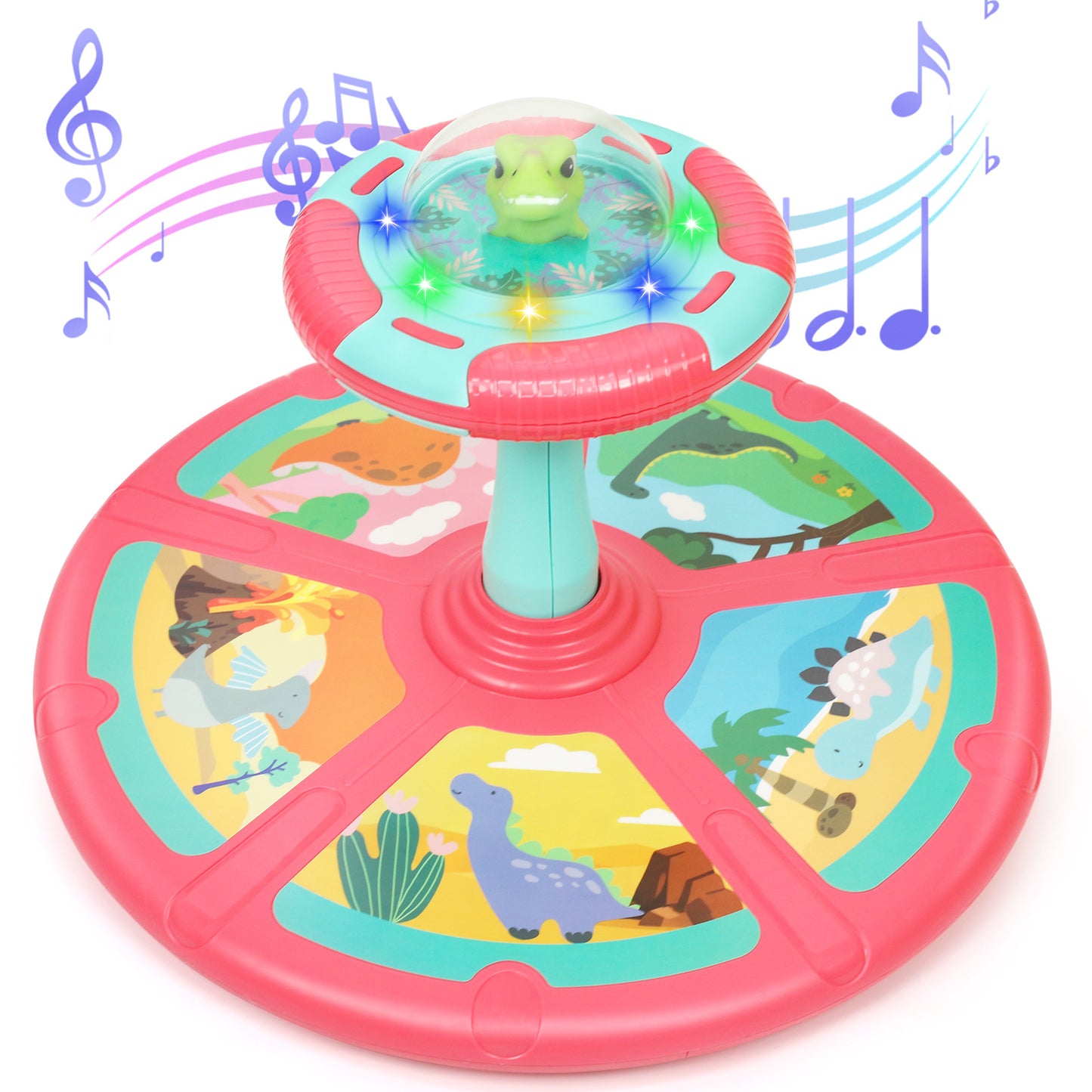 Dinosaur Sit And Spin Toy For Toddlers Girls Ages 18M+, Birthday Gift For Toddler, 360° Spin Seat Indoor Interactive Sensory Toy With Music