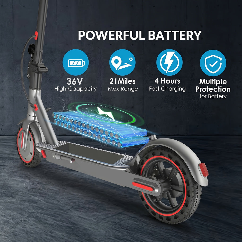[Foldable Electric Scooter] Long-Range Adult Electric Scooter with a Powerful 350W Motor, Top Speed of 19 Mph, Up to 21 Miles of Range, 8.5-Inch Solid Tires, Foldable Commuter Electric Scooter with APP Control, Dual-Brake System, LED Lights, And Portable