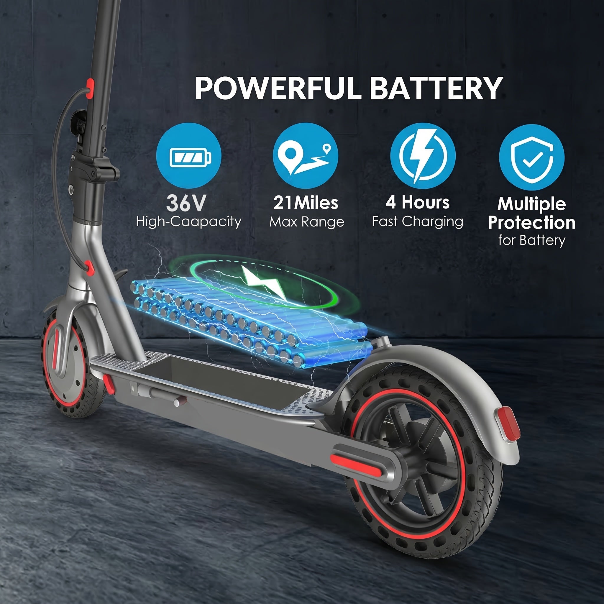 [Foldable Electric Scooter] Long-Range Adult Electric Scooter with a Powerful 350W Motor, Top Speed of 19 Mph, Up to 21 Miles of Range, 8.5-Inch Solid Tires, Foldable Commuter Electric Scooter with APP Control, Dual-Brake System, LED Lights, And Portable