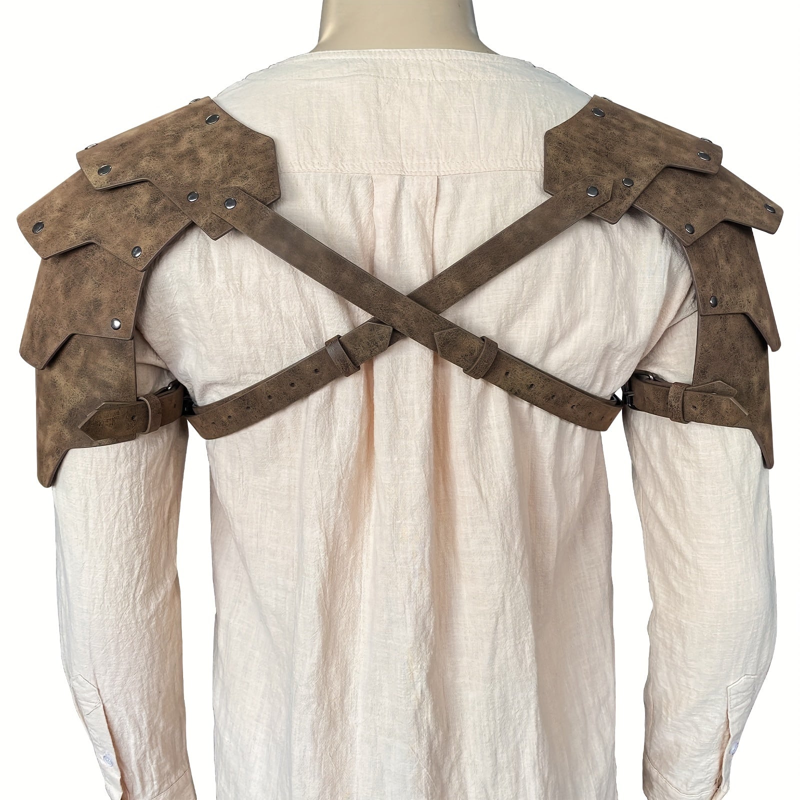 Medieval Retro Warrior Faux Leather Double Shoulder Armor for Halloween COSPLAY Props Men & Adults