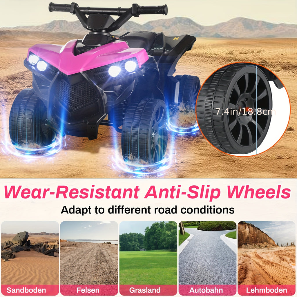 6V Kids Ride on Toy, 4-Wheeler Quad ATV Play Car W/1.86MPH Max Speed, Treaded Tires, Rubber Handles, Headlights, Pedal Accelerator (Pink)- Halloween Christmas Birthday Gift for Boys&Girls