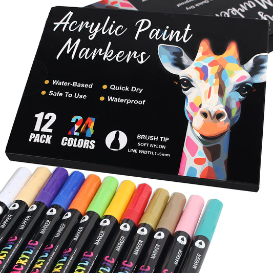 12 Packs 24 Colors/24 Packs 48/36 Packs 72Colors Watercolor Pens, Double-ended Waterproof Watercolor Pens, Acrylic Paint Suitable For Rock Paintings, Fabrics, Metals, Glass, Wood, Canvas, Ceramics, Eggs, Pumpkins