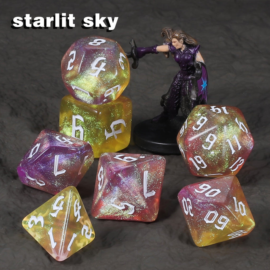 84pcs Starry Night Glitter Polyhedral Dice Set with Dice Pouch/Tray, for D&D RPG MTG Roleplaying Tabletop Game, Great Dice Collection/gift for Halloween& Christmas& Easter& Gaming