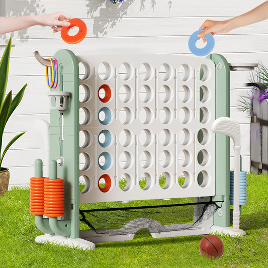 4-in-1 Giant Connect Game Suitable for Kids & Adults - Adjustable Height Multi- System with Basketball, Golf & Ring Toss | Color-Coded Number Learning for Indoor/Outdoor Family Party Games, Educational for Color Recognition & Skills