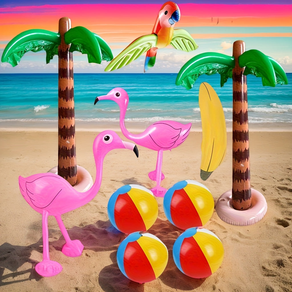 10pcs Hawaiian Party Inflatable Package 2pcs Coconut Tree Flamingo 1pc Parrot Banana 4pcs Beach Ball Hawaiian Carnival Party Decorations Beach Pool Adult Party