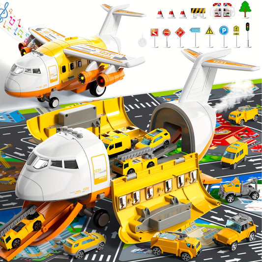 [Large Airplane Toys] Airplane Toys for 3 Year Old, Large Transport Spray Airplane Toys with 10 Vehicle Cars