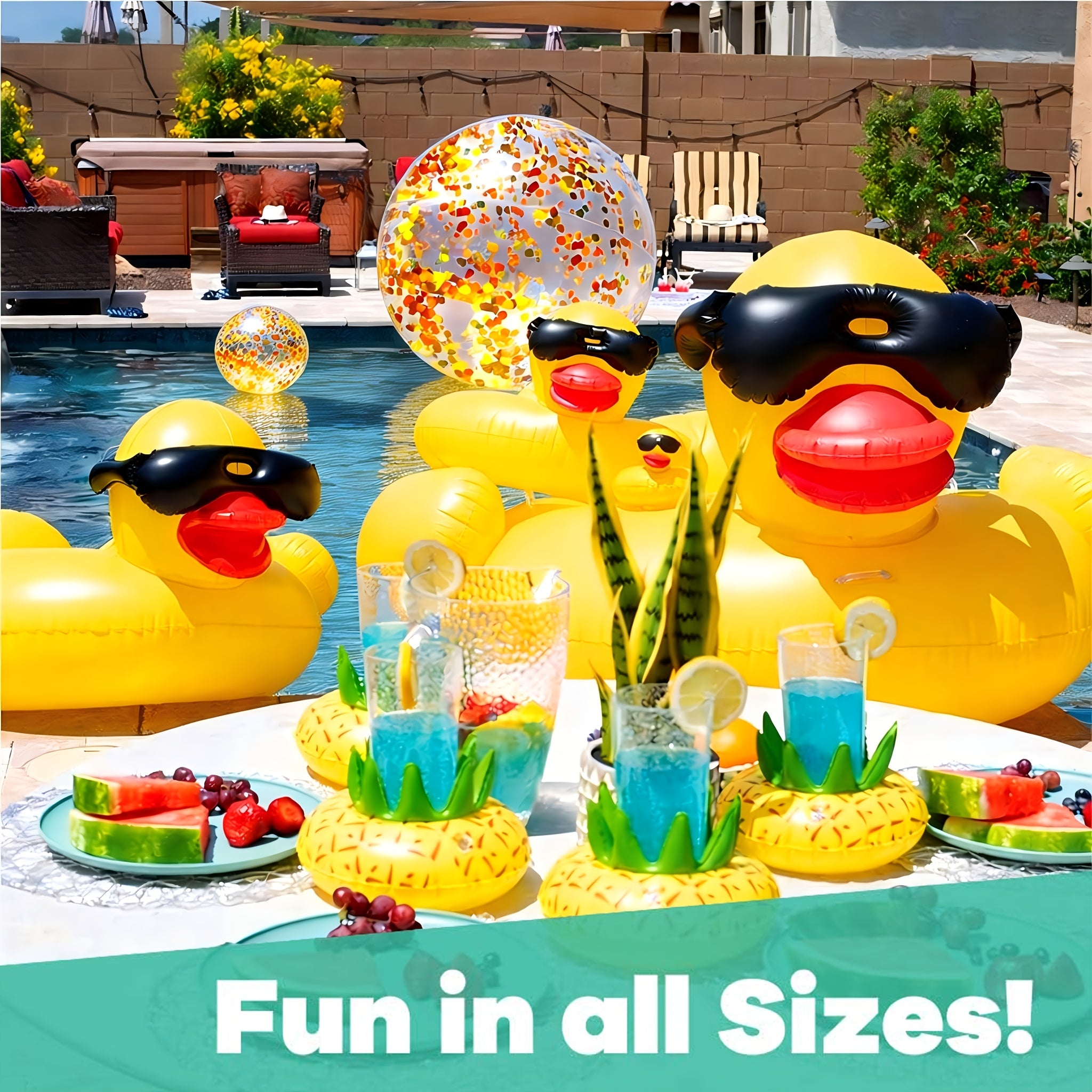 Oversized Duck Pool Float For Adults, 67-Inch XXL Inflatable Raft With 16 Inch Beach Ball, Swimming Pool Ride-On Rafts, Water Lounger Floats For Outdoor Lake, River, Beach, Pool Gatherings, Blow Up Floaties Summer Party Decoration(Holds Up To 300 Po