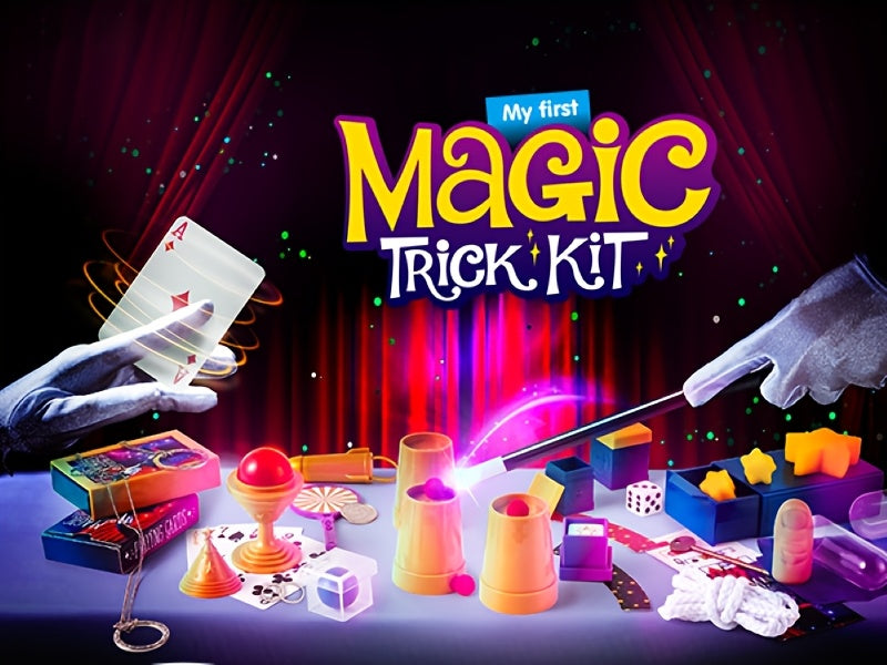 SYNCFUN 180+ Magic Trick Set Toy for Kids, My First Magic Trick Kit- Amazing Magician Toy with Step-by-Step Video Lessons, Easy Tricks Of Wand And Illusion Cards, Cool Christmas Birthday Party Gifts for Boys And Girls Aged 6+