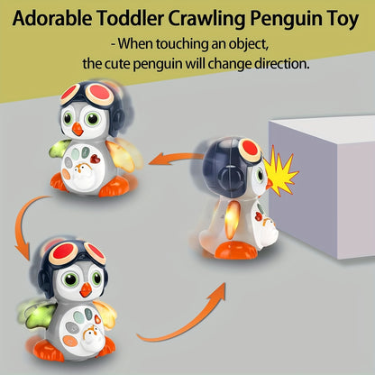 Crawling Penguin Baby Musical Toys, Tummy Time Toys with Music & Lights, Light Up Learning Toys, Dancing Crawling Baby Toy, Baby Easter Basket Stuffers