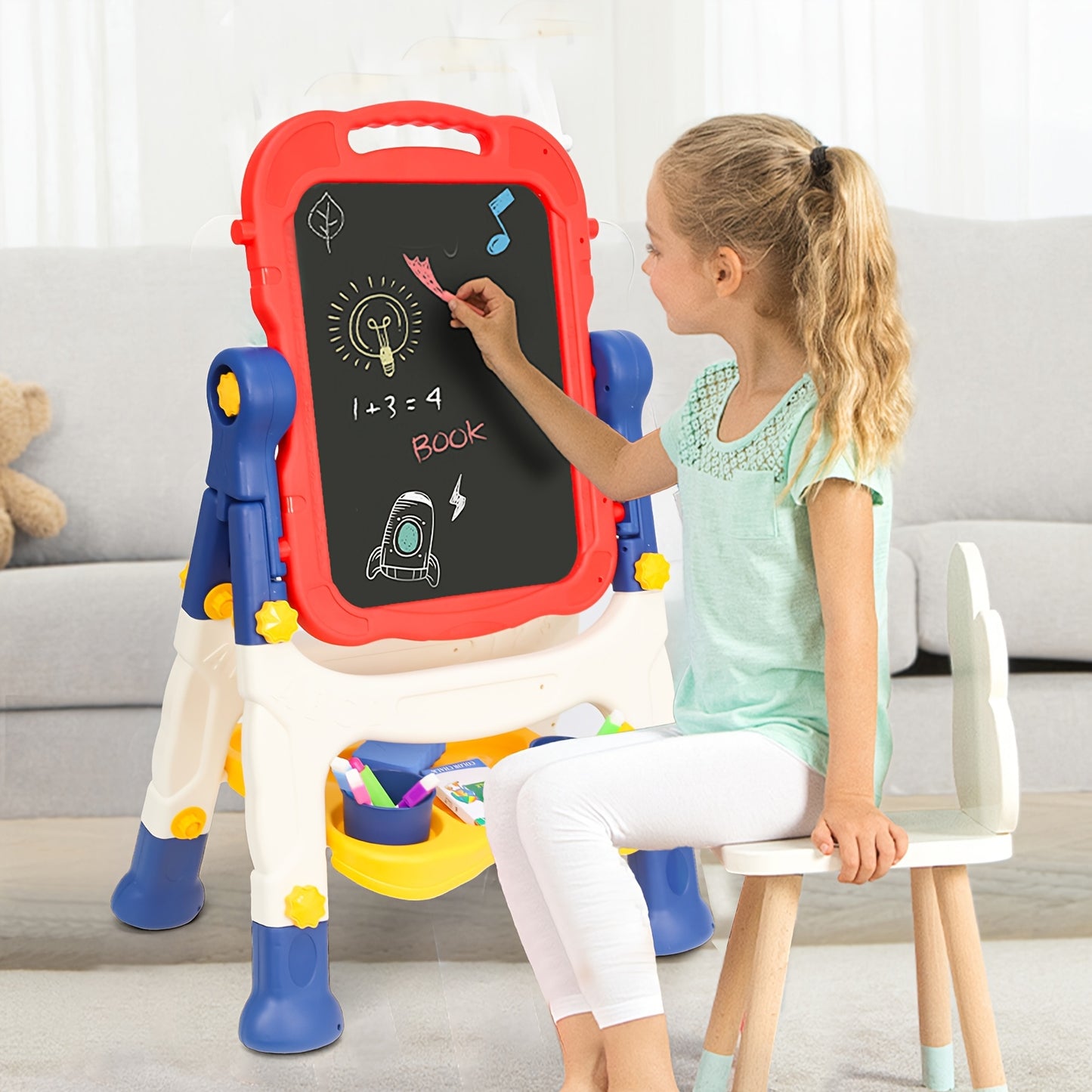 [Ideal Gift] Kids' Art Easel, Adjustable Standing Rotatable Double-Sided Easel with Painting Additions for Youngsters Boys And Girls Age 3+ Years Old, Standing Art Easel, Ideal Birthday/Christmas/New Year Gifts for Kids