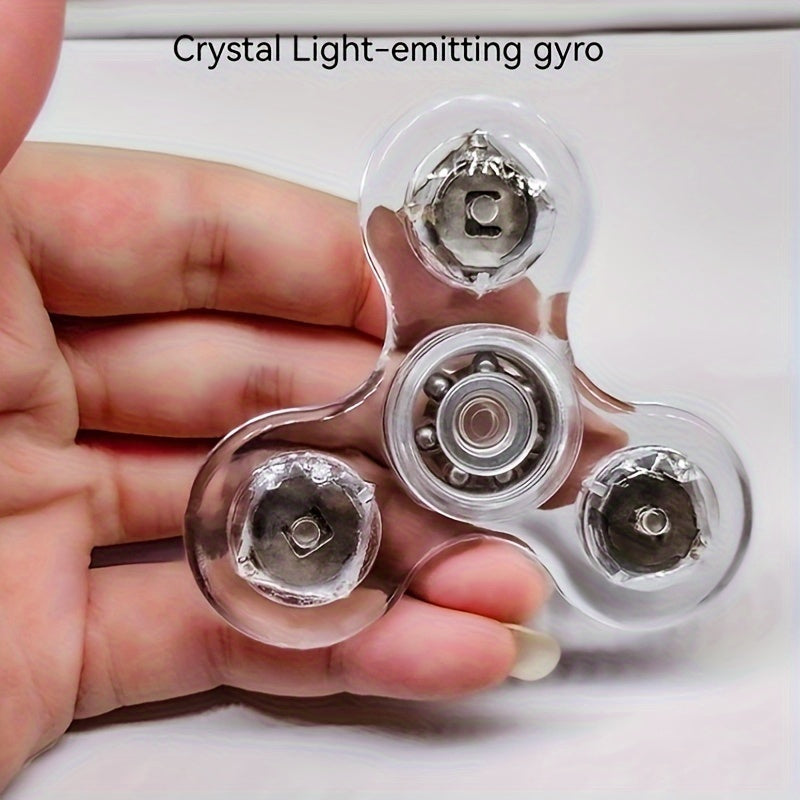 12pcs LED Crystal Fidget Spinner with Vibrant Lights - Glow-in-the-Dark, Adjustable Relax Gyroscope, Transparent PC Material, 4-Gear Colorful Spinning Top for Youngsters, Fidget Toys