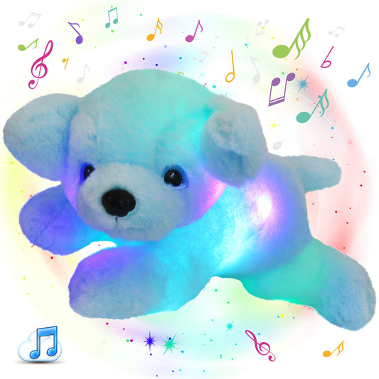 Glowing Music Blue Puppy Plush Toy, Cute And Soft Stuffed Animal Doll, Birthday Gifts, Halloween Christmas Gift, Children's Soft Plush Doll, Interior Decoration Ornament Plush Toy