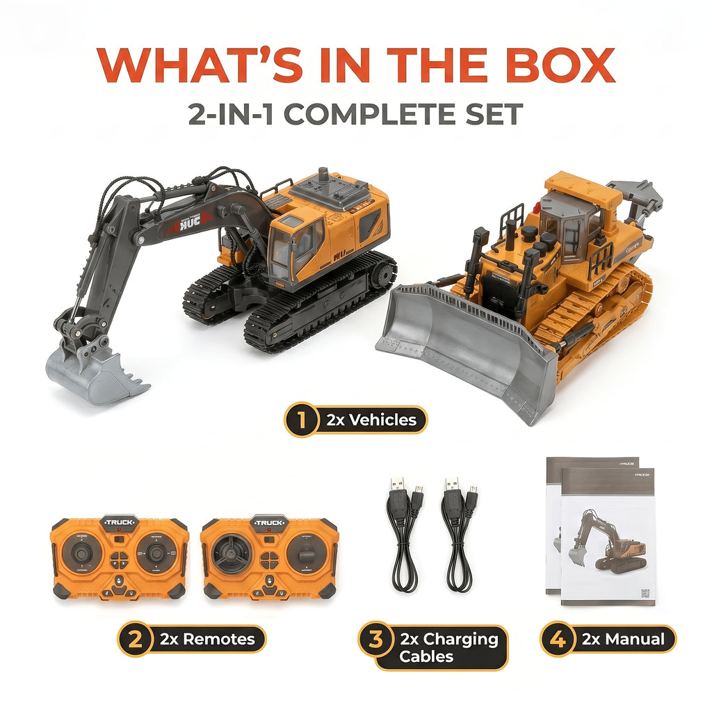 4pcs/3pcs/2pcs Set Remote Control Engineering Vehicle Set, 2.4G High-Tech 11-Channel Remote Control Excavator Dump Truck Bulldozer Alloy Plastic Engineering Vehicle Remote Control Construction Toy Car Set-Lingkun