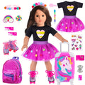 18 Inch Doll Travel Set | Purple Unicorn Set Including Dress, Suitcase, Roller Skates, Hairpin, Hair Ring - Polyester Fiber