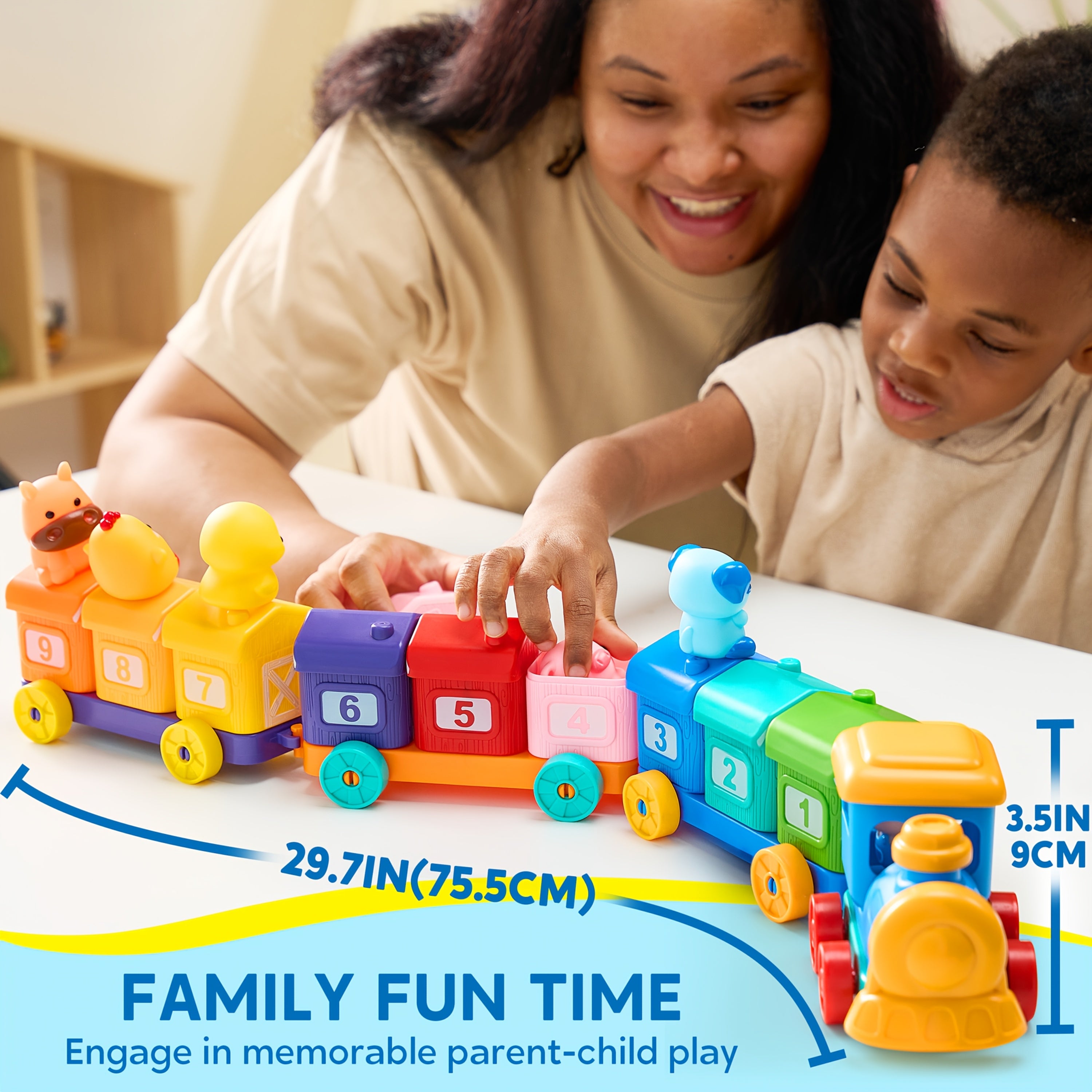 Farm Number Train Learning Toy For Toddlers, Counting, Matching And Sorting Learning Farm Train Including 9 Farm Animals And 1 Farmer, Christmas Birthday Gift For Baby Boys And Girls Age 1+
