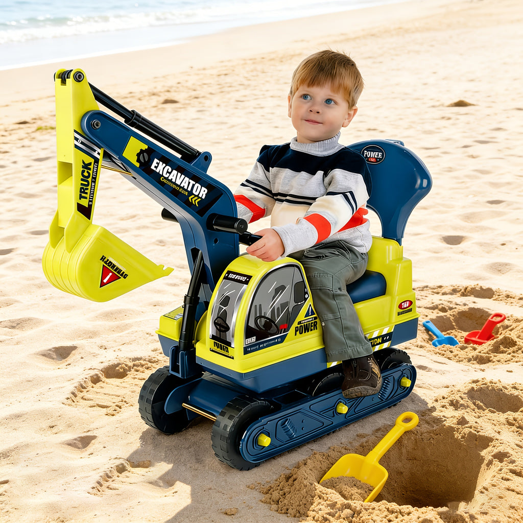 [Perfect Gift] Ride-On Excavator And Bulldozer Toys For Kids, Manual Excavator Scooters, And Ride-On Construction Vehicle Toys. Outdoor Toys Suitable For Boys And Girls Ages 3 And Up. The Perfect Gift For Children's Day Or Birthdays