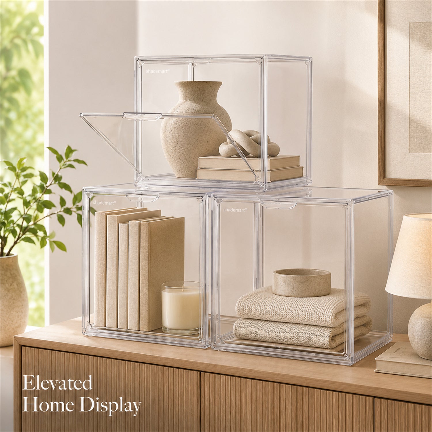 3pcs Clear Display Case Dustproof Storage Bins Containers Organizer Bag Show Box For Collectibles/ Car Model