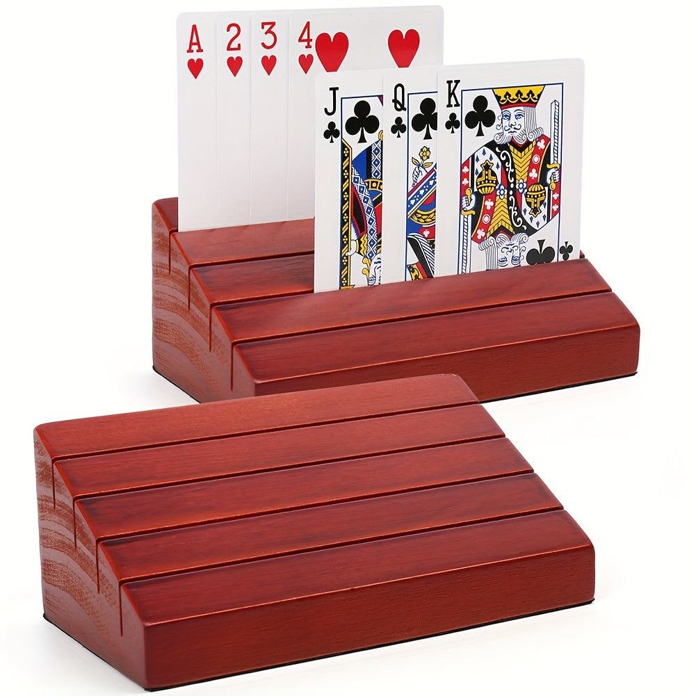 2Pcs Playing Card Holder Wooden Hands Free Cards Holder Rack Organization 4 Slots Durable
