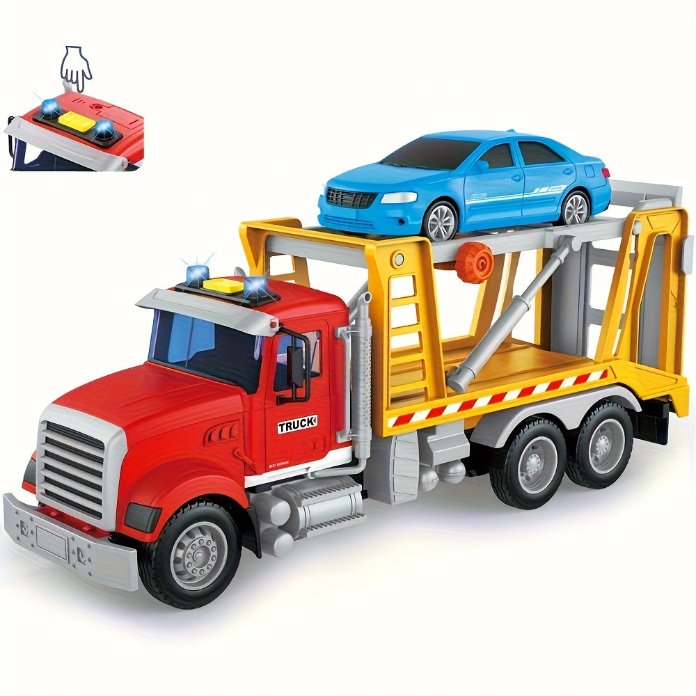 Kids Toys for 3 4 5 6 Boys, 13"Tow Truck Toy, Friction Powered Transport Truck Crane Toy with Lights And Sounds, Birthday Gifts for Boy Child