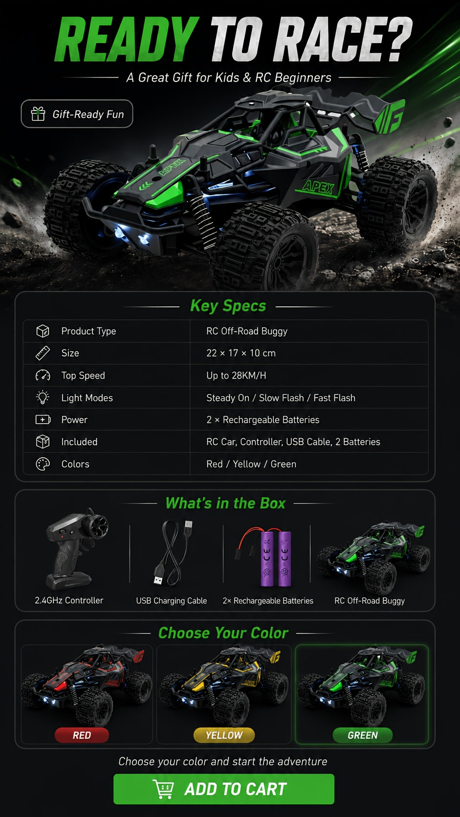 High-speed Remote-controlled Car, Four-wheel-drive Off-road Remote-controlled Truck, 1:20 Scale All-terrain Remote-controlled Off-road Vehicle with LED Headlights, 2.4GHz Radio-controlled Monster Truck, Amateur-grade Remote-controlled Car