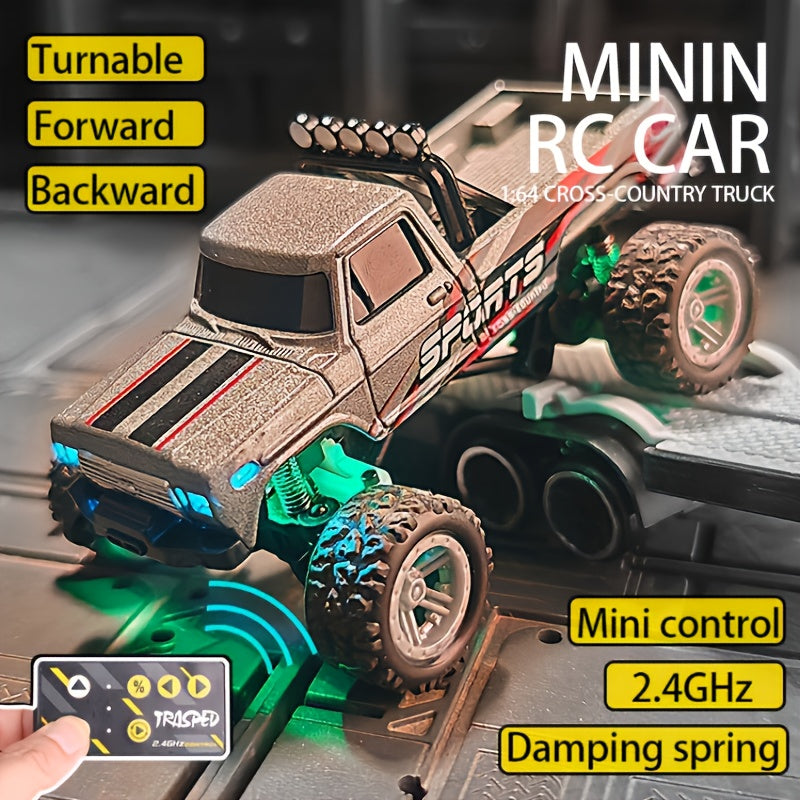 1:64mini RC Truck, Scale Remote-controlled Alloy Toy, 2.4GHz Off-Road Alloy Truck, Monster Off-road Pickup Truck For Boys, Tabletop Decoration, Birthday Gift, Christmas Gift, New Year Gift, With Body Lights And Headlights.Rock Crawler Toy