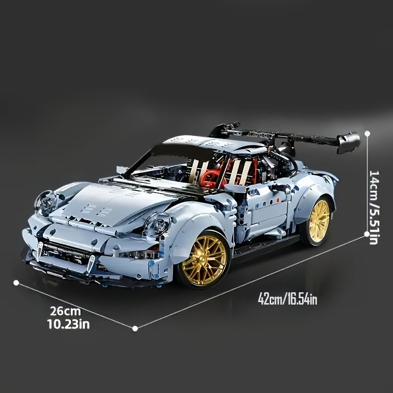 2100pcs Cool Toys for Men Creative Misty Blue Lowrider Sports Car Building Blocks Model Fashionable Model Desktop Ornament Room Decoration, Home, Adult Building, Valentine'S Day Gifts