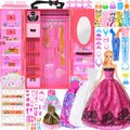 140pcs 11.5 Inch Girl Doll Closet Fashion DIY Wardrobe with Clothes And Accessories Including Doll, Wardrobe, Wedding Dress, Shoes, Necklace, Bags And More (Include Doll)