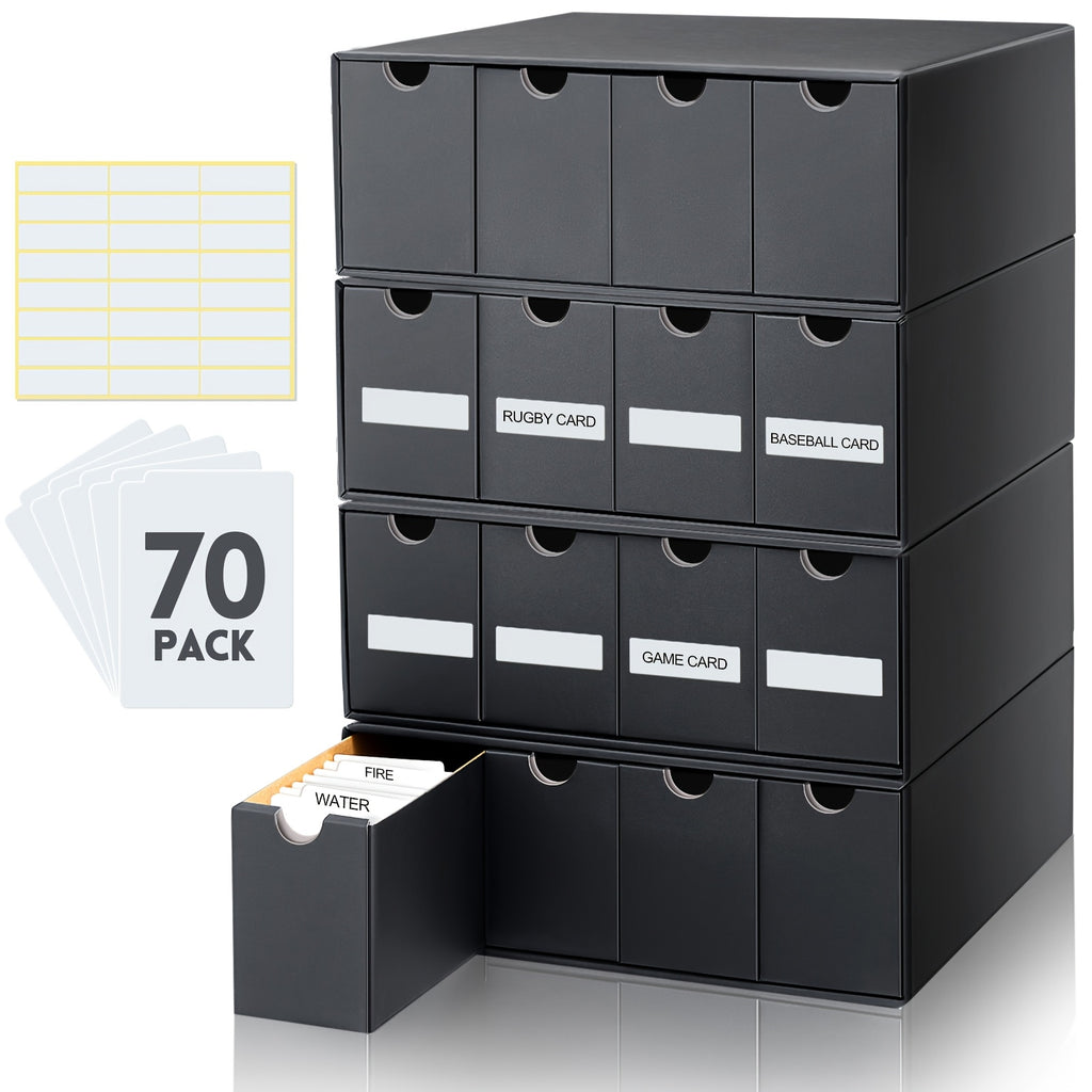 8000+ Trading Card Storage Box with Cardboard Storage Box Card Divider Label Sticker Card Organizer for Sports Card Storage Collection Compatible with TCG MTG Card Black 4 Row 4 in A Row